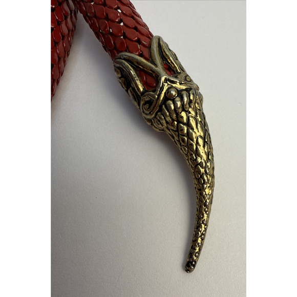 Vintage DL Auld Snake Head Red Metal Mesh Adjustable Choker Necklace Or Belt EUC main image 6